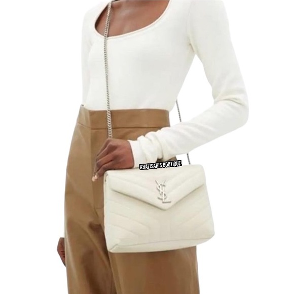 🤍Very Rare!!! YSL SAINT LAURENT LouLou Calfskin Y Quilted Monogram Ivory/Silver - Picture 13 of 17